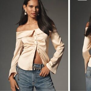 By Anthropologie off-the-shoulder silky top, size S